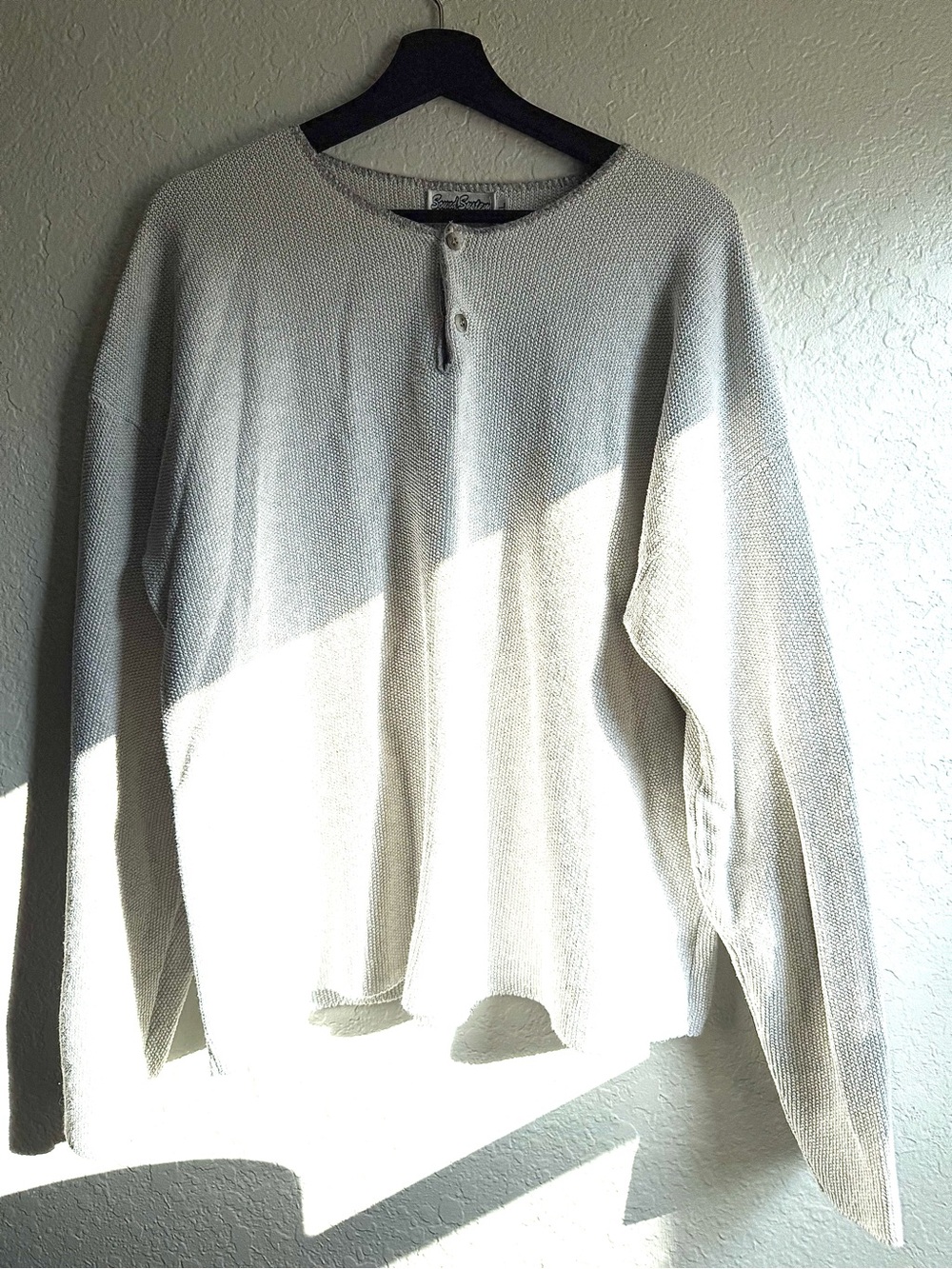Vintage 90s Sound System Waffle Knit Henley Shirt Size XL Made in USA